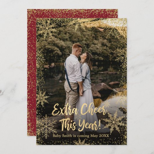 写真を使ったクリスマス妊娠発表カード 招待状 (正面/裏面)