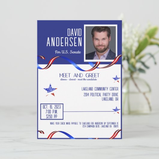 写真を使った政治的な会と招待状の挨拶 招待状 (スタンド正面)