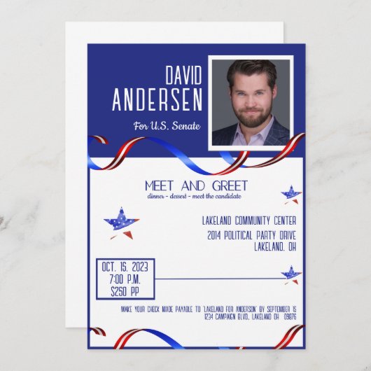 写真を使った政治的な会と招待状の挨拶 招待状 (正面/裏面)