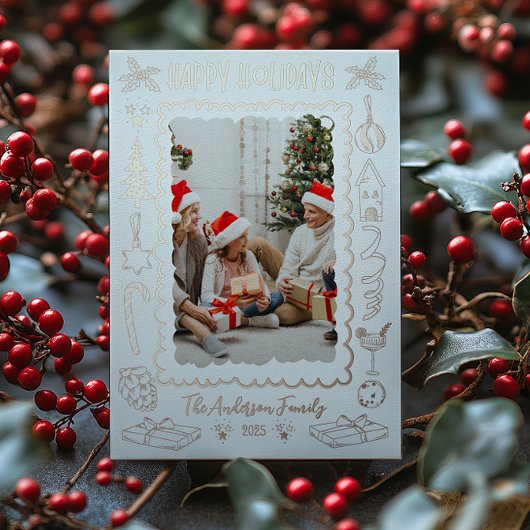 写真を使った遊び心あふれるクリスマスカード 箔シーズンカード