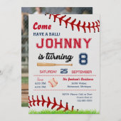 写真を使った野球の誕生日パーティーへの招待 招待状 (正面/裏面)