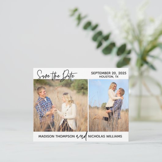 写真を使った「Save the Date」カード(2枚の写真付き) セーブザデート (スタンド正面)