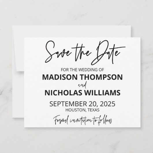 写真を使った「Save the Date」カード(2枚の写真付き) セーブザデート (裏面)