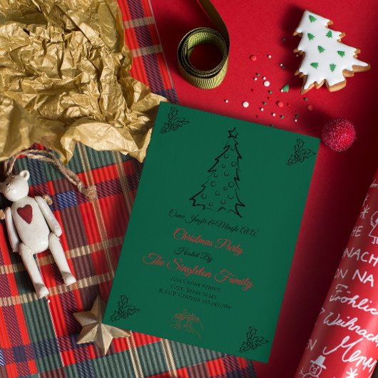 写真を使わないクリスマスの遊び心あるデザイン 招待状