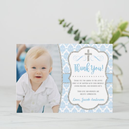 写真を使用したバプテスマサンキューカード |男の子のバプテスマ サンキューカード (スタンド正面)