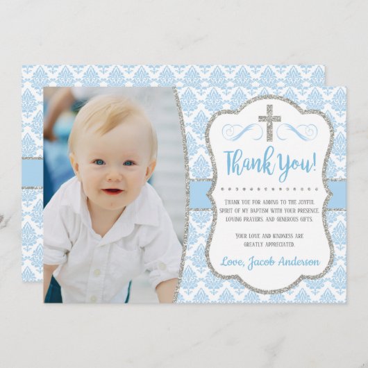 写真を使用したバプテスマサンキューカード |男の子のバプテスマ サンキューカード (正面/裏面)