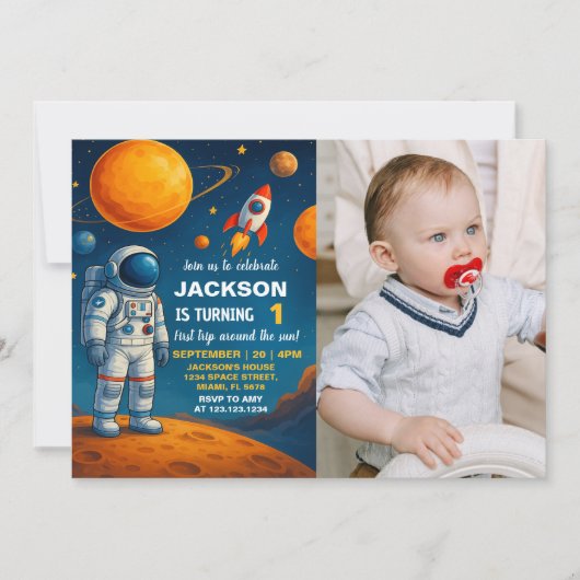 写真を使用した宇宙誕生日招待状 招待状 (正面)