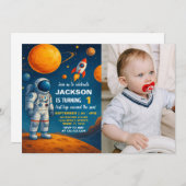 写真を使用した宇宙誕生日招待状 招待状 (正面/裏面)