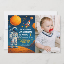 写真を使用した宇宙誕生日招待状 招待状