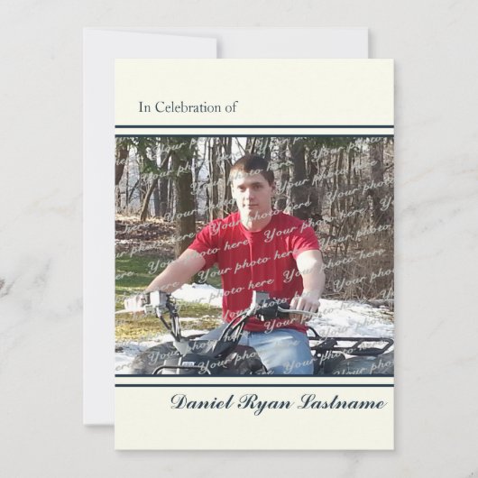 写真を使用した実績お祝い 招待状 (正面)