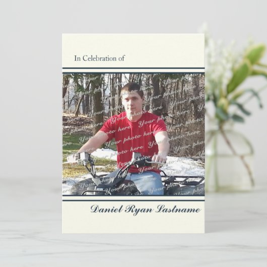 写真を使用した実績お祝い 招待状 (スタンド正面)