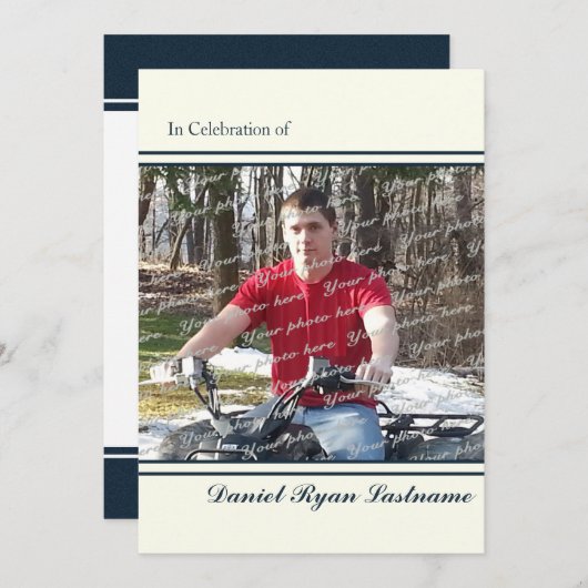 写真を使用した実績お祝い 招待状 (正面/裏面)