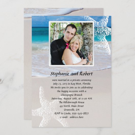 写真を使用した沿岸の誓い結婚の発表 招待状 (正面/裏面)