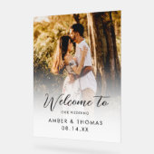 写真を使用し結婚て私たちのサインへようこそ アクリルサイン (傾斜)