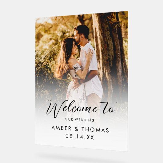 写真を使用し結婚て私たちのサインへようこそ アクリルサイン (傾斜)