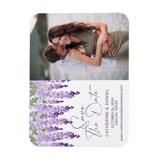 写真を保存する日付の水の色の藤結婚の マグネット (縦)