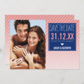 写真を保存する日付の角グラデーション付きストライプ海軍のサンゴ セーブザデート (正面/裏面)