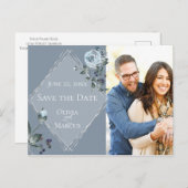 写真を保存する日付ほこりっぽい青いフローラシルバー ポストカード (正面/裏面)