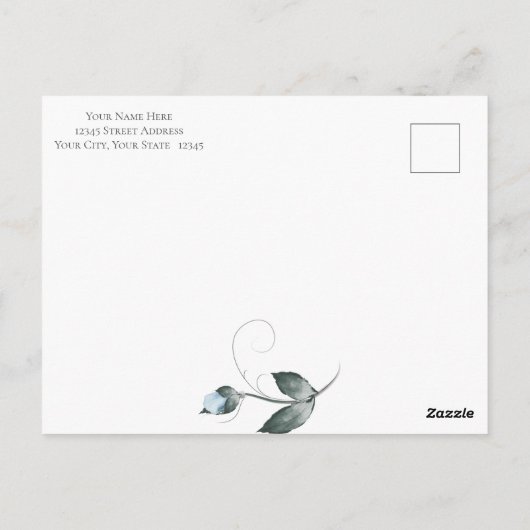 写真を保存する日付ほこりっぽい青いフローラシルバー ポストカード (裏面)