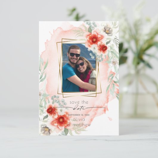 写真を保存する日付水の色のはっきりしたサンゴの花 招待状 (スタンド正面)