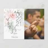 写真を保存する日付赤面ピンクの水色フローラ ポストカード (正面)