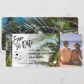 写真を保存する 日付と出発案内板とパームツリーの招待状 招待状 (正面/裏面)