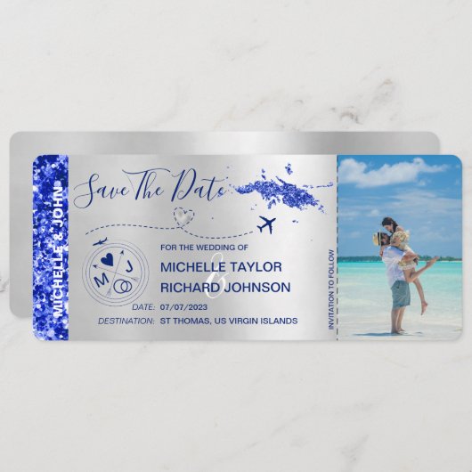 写真を保存する 日付 ボーディングパス セントトーマス 招待状 (正面/裏面)