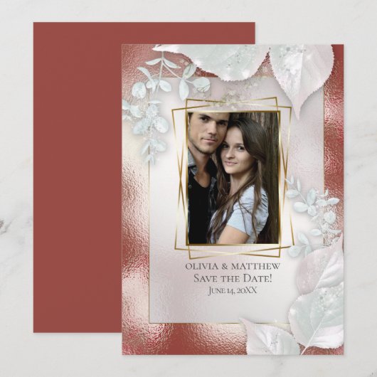 写真を保存 - 日付のお知らせ | テラコッタ シマー 招待状 (正面/裏面)