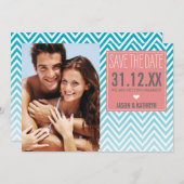 写真を保存DATEシェブロングラデーションターコイズサンゴ 招待状 (正面/裏面)