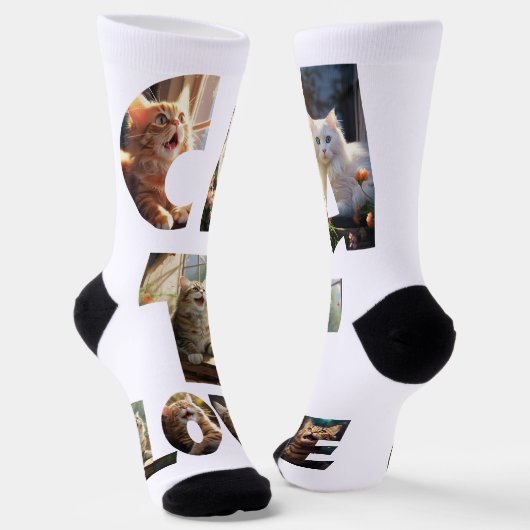 写真を切り取った猫好き ソックス (傾斜あり)