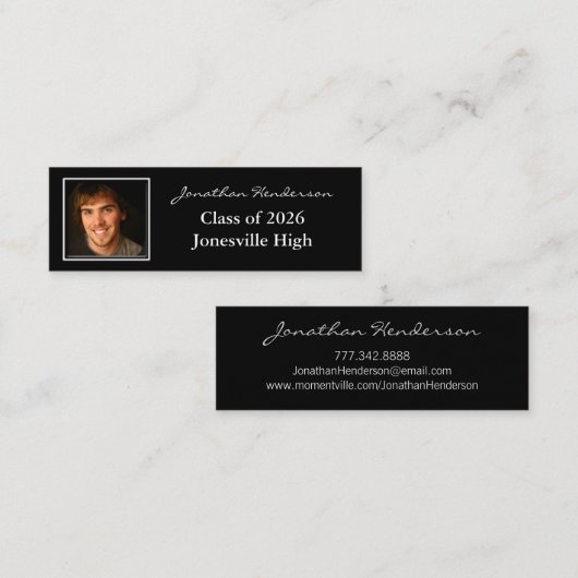 写真を含むシニア・プロファイル・カード スキニー名刺 (正面/裏面)