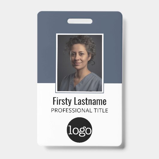 写真を含む従業員ID、バーコード、ロゴ、名前 バッジ (正面)