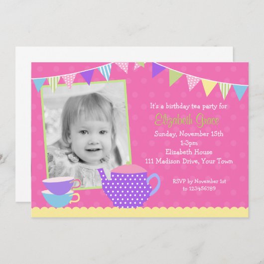 写真を持つお茶会の誕生日の招待状 招待状 (正面/裏面)