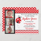 写真を持つてんとう虫の誕生日の招待状 招待状 (正面/裏面)