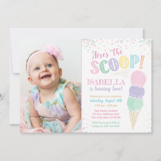 写真を持つアイスクリームの誕生日の招待状 招待状 (正面)