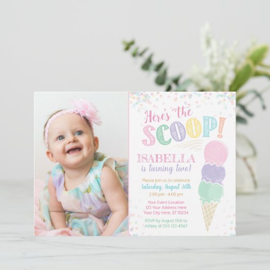 写真を持つアイスクリームの誕生日の招待状 招待状 (スタンド正面)