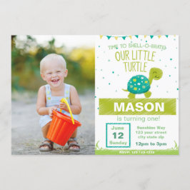 写真を持つアオウミガメの誕生日の招待状 招待状