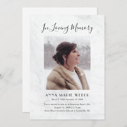 写真を持つエレガントな大理石の記念の招待状 招待状 (正面/裏面)