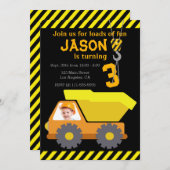 写真を持つダンプトラックの誕生日のパーティの招待状 招待状 (正面/裏面)