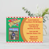 写真を持つピザ誕生日のパーティの招待状 招待状 (スタンド正面)