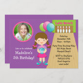 写真を持つボーリングの誕生日のパーティの招待状 招待状 (正面/裏面)