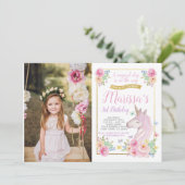 写真を持つユニコーンの誕生日の招待状 招待状 (スタンド正面)