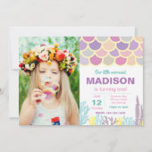 写真を持つ人魚の誕生日の招待状 招待状 (正面)