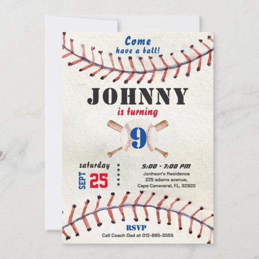 写真を持つ少年のための野球の誕生日の招待 招待状 (正面)
