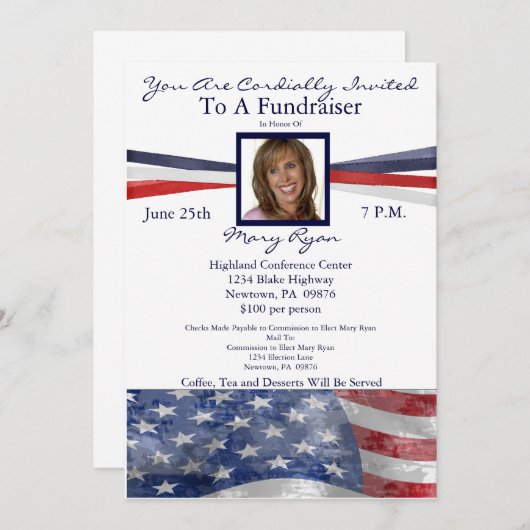 写真を持つ愛国心が強い政治募金活動の招待状 招待状 (正面/裏面)