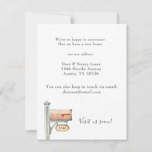 写真を持つ新しいホームの引越し案内カード ノートカード (裏面)