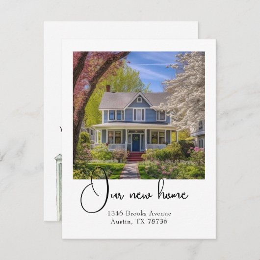 写真を持つ新しいホームの引越し案内カード ノートカード (正面/裏面)