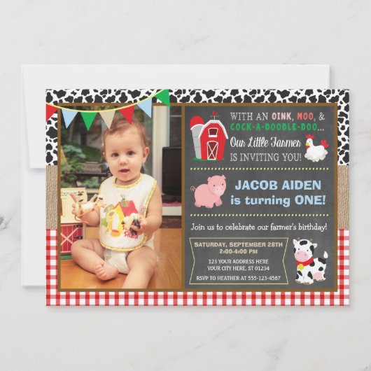 写真を持つ納屋周囲の庭の誕生日の招待状 招待状 (正面)