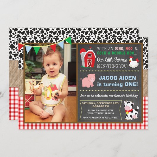 写真を持つ納屋周囲の庭の誕生日の招待状 招待状 (正面/裏面)