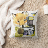 写真を撮っているかわいい水彩画のキツネ クッション (ブランケット)